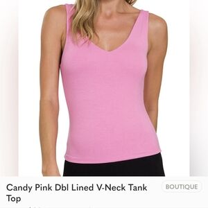 Candy Pink Dbl Lined V-Neck Tank Top